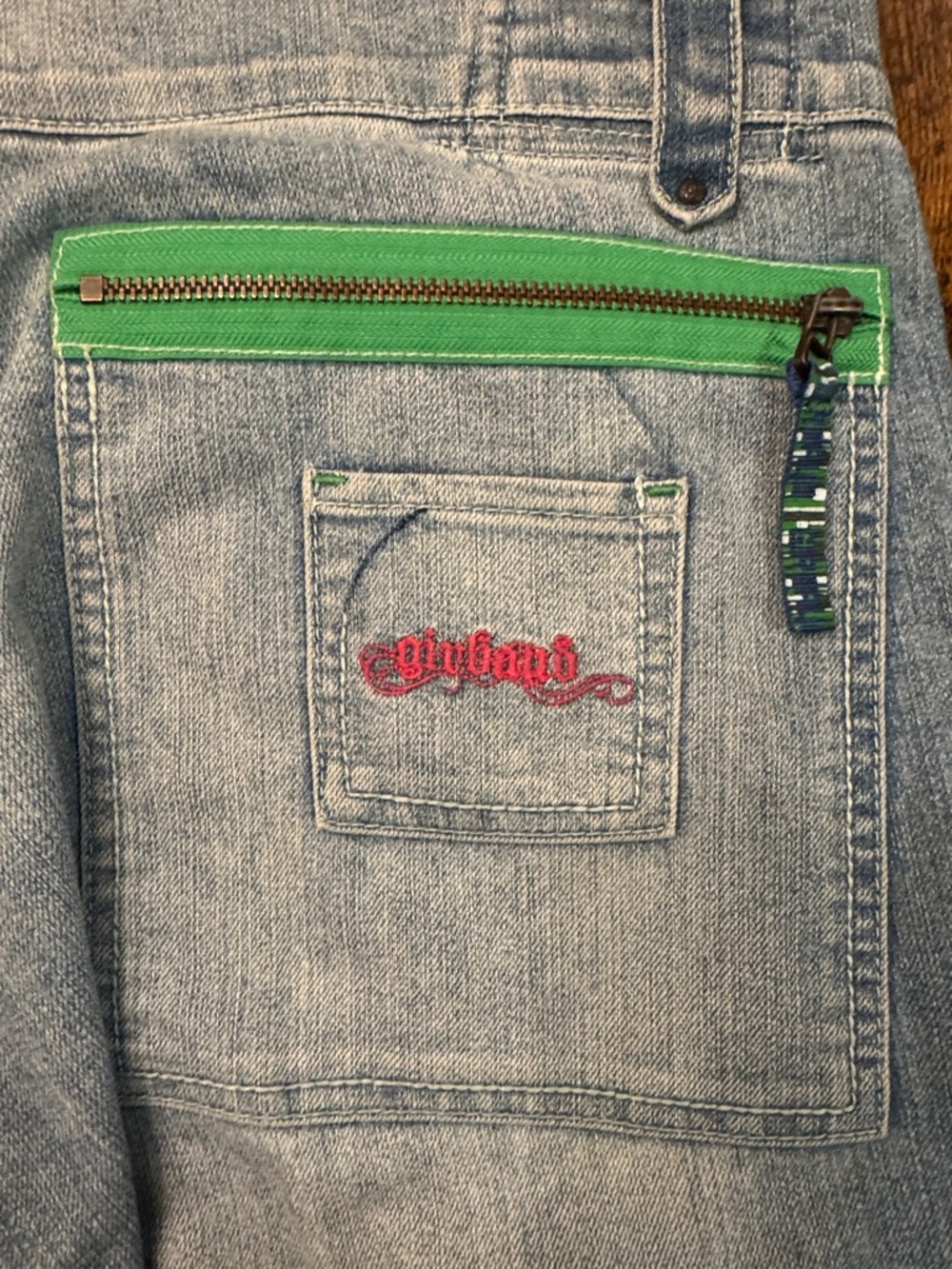 Dell Light Blue Relaxed Cargo Jeans with Green Zipper Accents - Picture 6 of 7